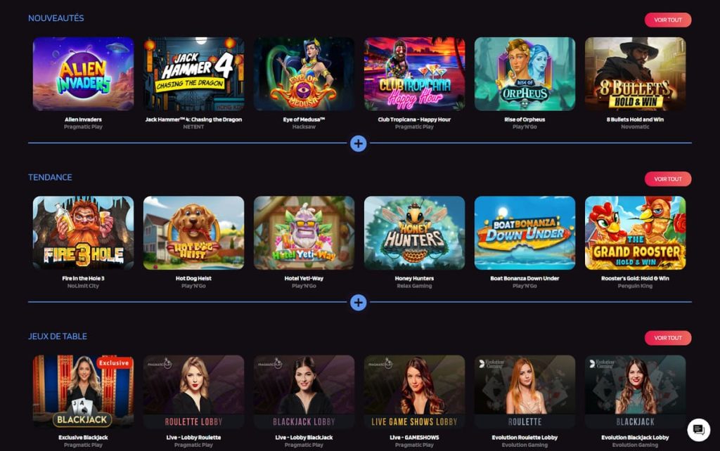 Trivelabet Casino jeux